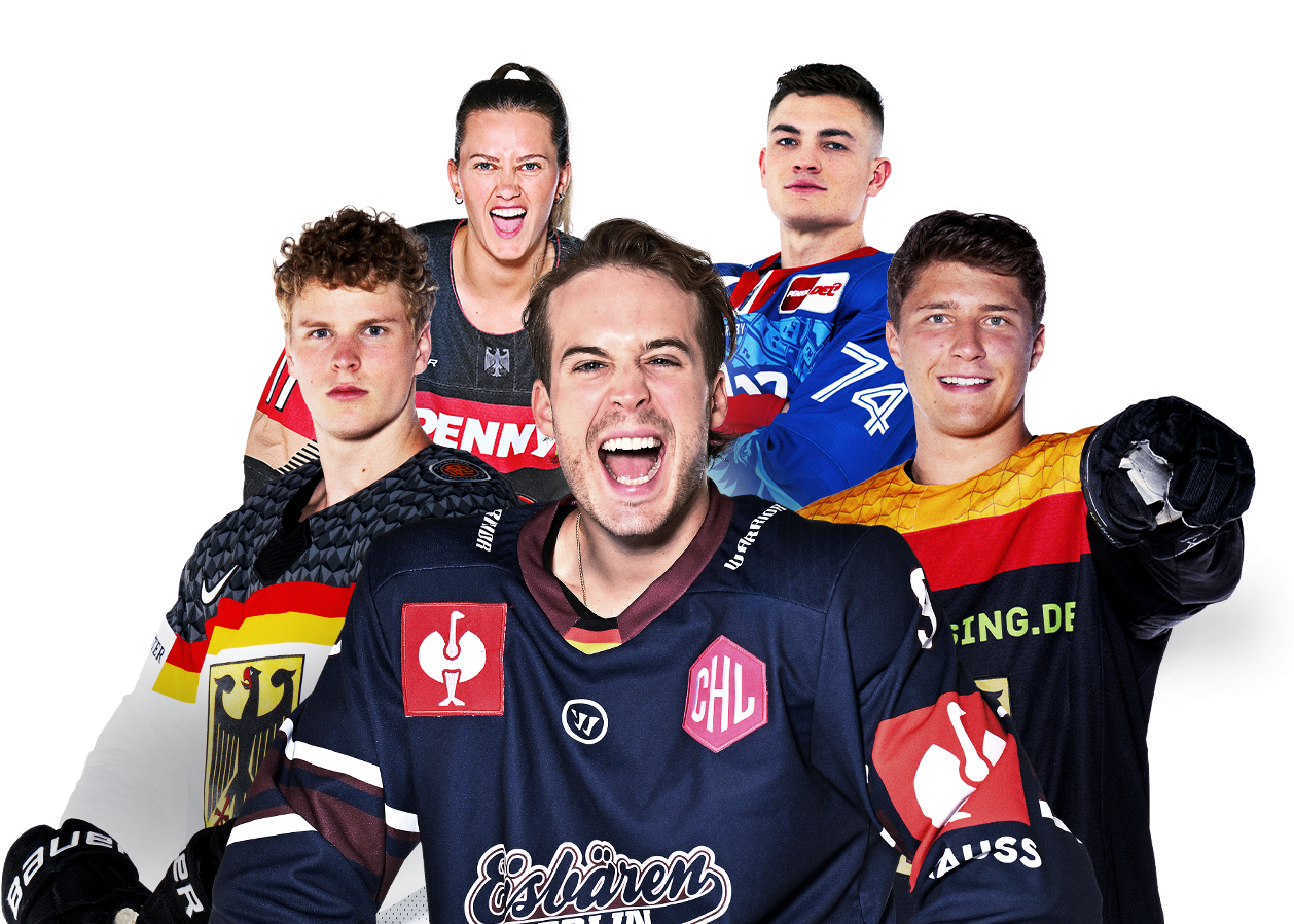 Werbegrafik mit mehreren Eishockeyspielern